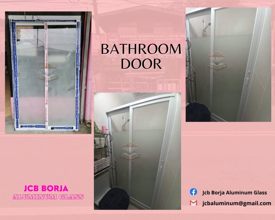 Frameless glass bathroom door and shower enclosure